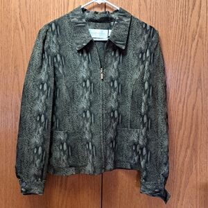 Dana Buchman Silk Green Patterned Blazer Jacket